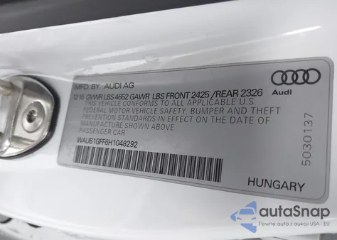 2017 Audi S3 2.0T Premium Plus z USA, uszkodzony, nr VIN WAUB1GFF6H1048292